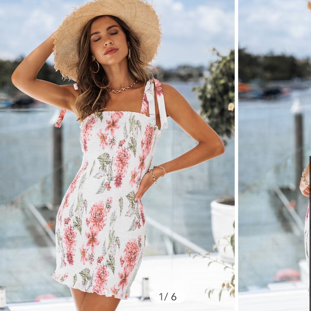 Floral Print Smocked Bodycon Dress
